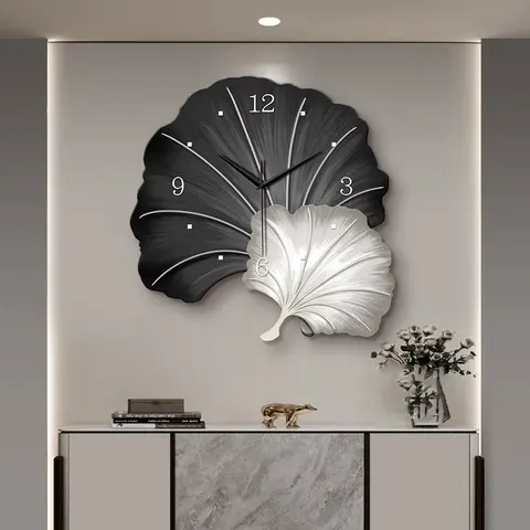 Ginkgo Leaves With a Clock  Art Home Decor Painting UV Engraving Crystal Porcelain Wall Surface Decor Painting