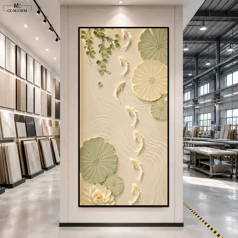 Glossy Porcelain Artwork Golden Leaf Wall Decoration Minimalist Hallway Artwork Vertical Botanical Panel Luxury Direct Supply