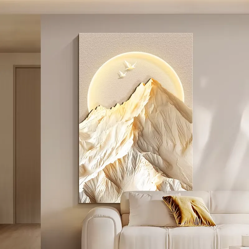 Gold Color Mountain Living Room Sofa Background Wall Art Decor Painting Sandstone Texture Entrance Hall LED Painting