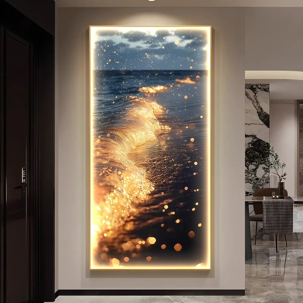 海浪 单幅 装饰画 轻奢风 玄关背景墙挂画 LED带灯画