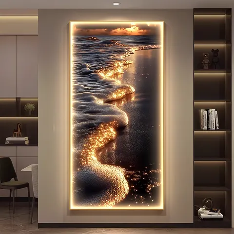 海浪 单幅 装饰画 轻奢风 玄关背景墙挂画 LED带灯画