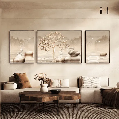 Golden Tree Modern Living Room Wall Decoration Painting Atmospheric Sofa Background Wall Triplet Crystal Porcelain Painting