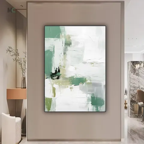 Green and White Texture Oil Painting Bedroom Crystal Porcelain Painting Nordic Living Room Sofa Background Wall Painting