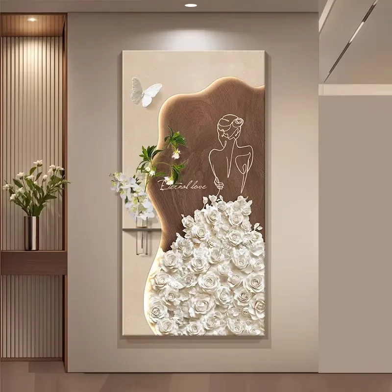 繁花 单幅 装饰画 轻奢风 玄关背景墙挂画 LED带灯画