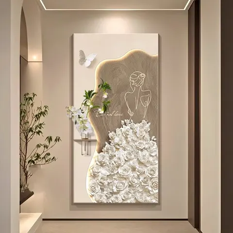 繁花 单幅 装饰画 轻奢风 玄关背景墙挂画 LED带灯画