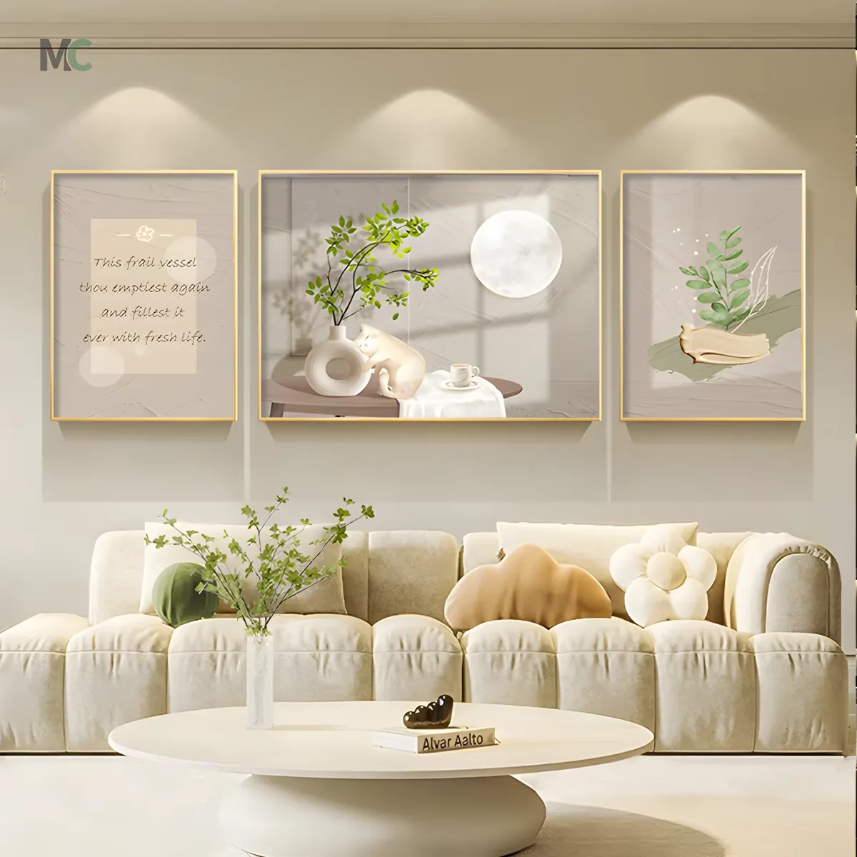 Green Plant Living Room Wall Decor Painting High-grade Atmosphere Sofa Background Wall Flower Triplet Crystal Porcelain Painting
