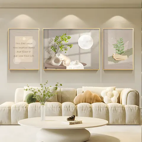 Green Plant Living Room Wall Decor Painting High-grade Atmosphere Sofa Background Wall Flower Triplet Crystal Porcelain Painting