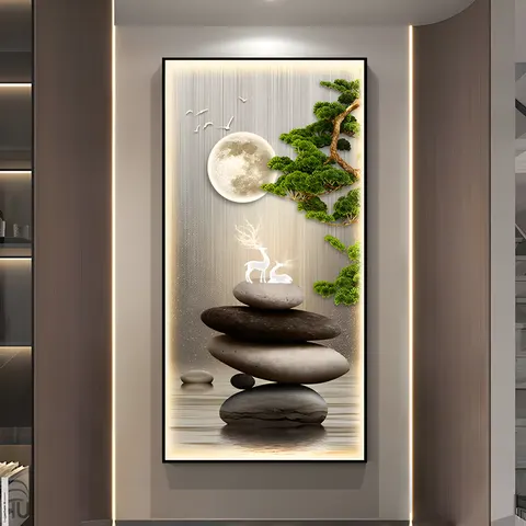 植物 单幅 装饰画 轻奢风 玄关背景墙挂画 LED带灯画