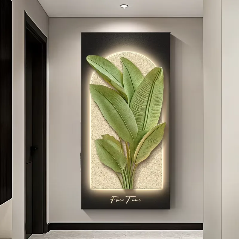 Green Plants Entrance Hall Art Decorative Painting Living Room Corridor Sandstone LED Decorative Painting