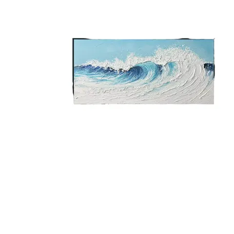 Half-hand-drawn Modern Large Blue White Ocean Sea Waves Canvas Abstract 3D Textured Seascape Oil Painting Indoor Wall Art