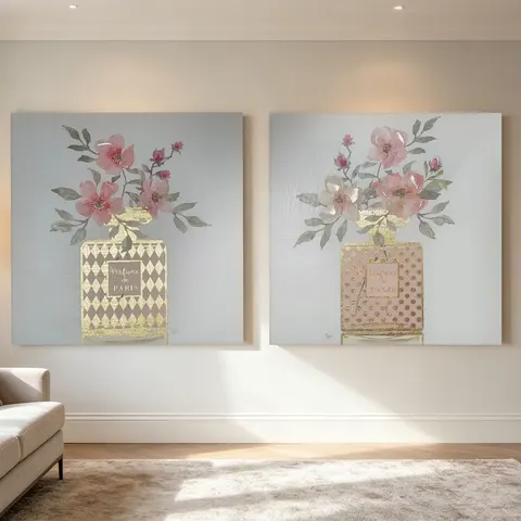 繁花 两联 装饰画 原木风 客厅背景墙挂画