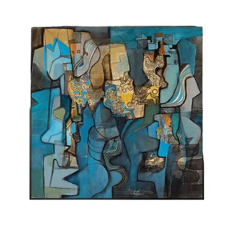 Hand-drawn Modern Minimalism Blue Abstraction Characters Portrait Painting Hotel Bedroom Background Wall Decorative Painting