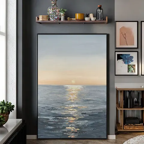 海浪 单幅 装饰画 现代简约 餐厅背景墙挂画 手绘油画