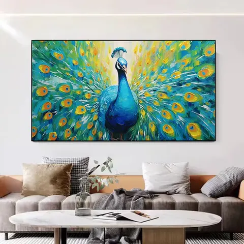 Hand-painted Modern High Sense of Seven Color Oil Peacock Hanging Picture TV Background Wall Art Home Decor Painting