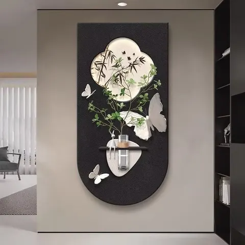 Handcrafted Sandstone Art Decor Painting Multiple Layers Hydroponics Green Plants Wall Murals