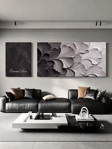 银杏 两联 装饰画 高级灰 客厅背景墙挂画 砂岩浮雕