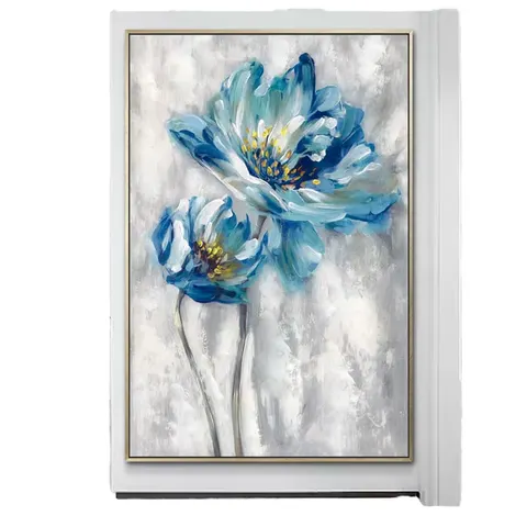 Handmade Modern Home Decor Abstract Blue Flower Oil Paintings Modern Home Wall Hanging Art Canvas