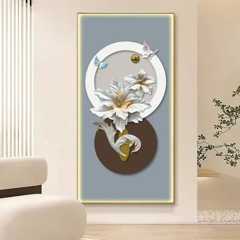 繁花 单幅 装饰画 现代简约 客厅背景墙挂画 LED带灯画