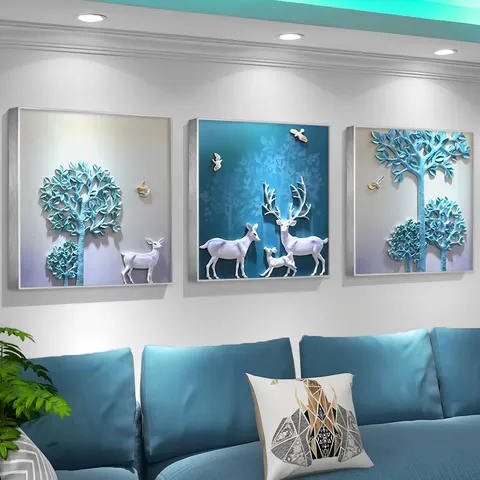 抽象 三联 装饰画 现代简约 客厅背景墙挂画 砂岩浮雕