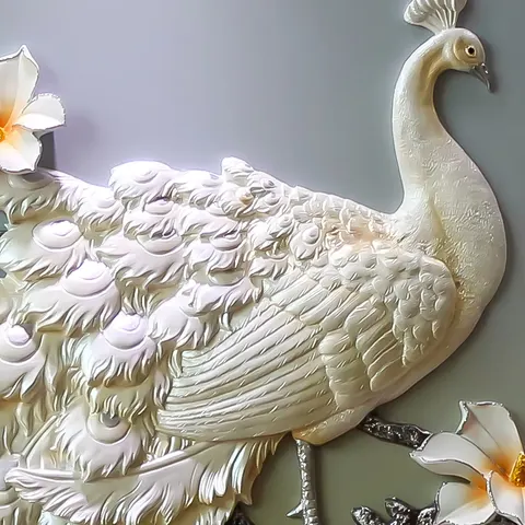 孔雀 单幅 装饰画 现代简约 客厅背景墙挂画 砂岩浮雕