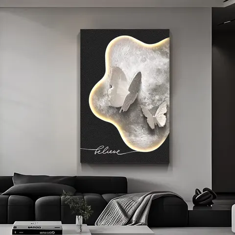 Handmade Production Sandstone Art Home Decoration Wall Art Sofa Background Wall Moon Butterfly LED Decor Painting