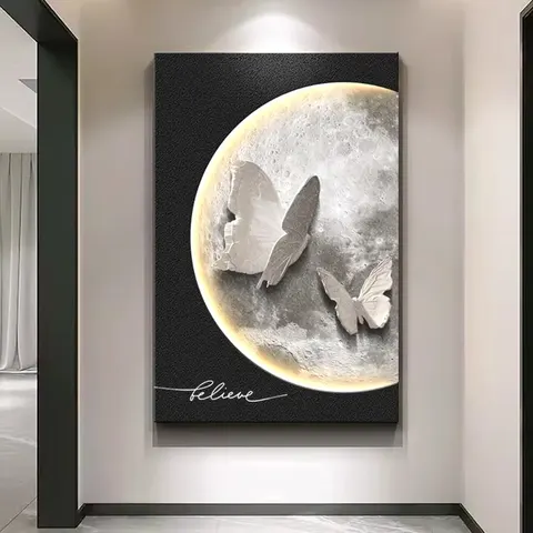 Handmade Production Sandstone Art Home Decoration Wall Art Sofa Background Wall Moon Butterfly LED Decor Painting