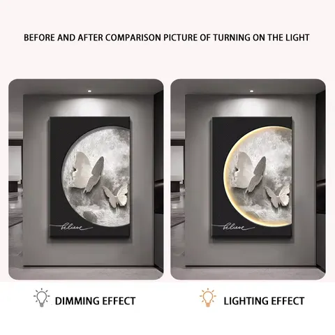 Handmade Production Sandstone Art Home Decoration Wall Art Sofa Background Wall Moon Butterfly LED Decor Painting