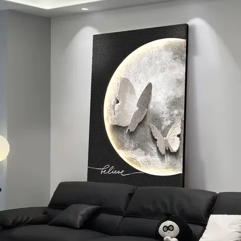 Handmade Production Sandstone Art Home Decoration Wall Art Sofa Background Wall Moon Butterfly LED Decor Painting