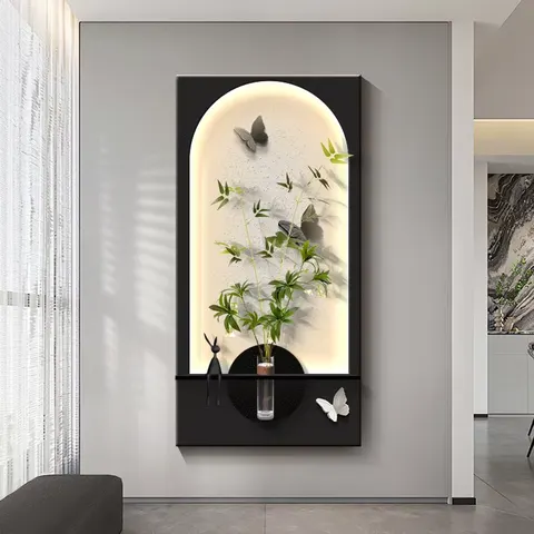 Handmade Production Three-dimensional Sandstone Art Home Decor Painting Hydroponic Plants Glowed LED Decor Painting