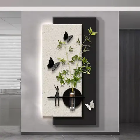 Handmade Production Three-dimensional Sandstone Art Home Decor Painting Hydroponic Plants Glowed LED Decor Painting