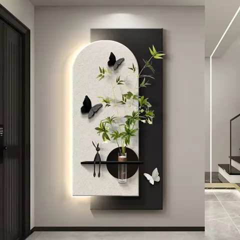 Handmade Production Three-dimensional Sandstone Art Home Decor Painting Hydroponic Plants Glowed LED Decor Painting