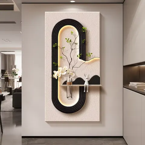 Handmade Production Three-dimensional Sandstone Glowed LED Home Decor Painting Hydroponics Green Plants Hall Wall Painting