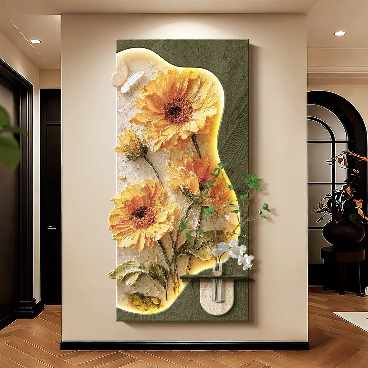 繁花 单幅 装饰画 现代简约 玄关背景墙挂画 LED带灯画