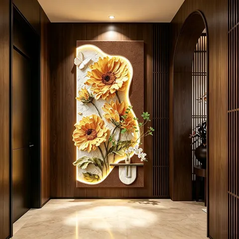繁花 单幅 装饰画 现代简约 玄关背景墙挂画 LED带灯画