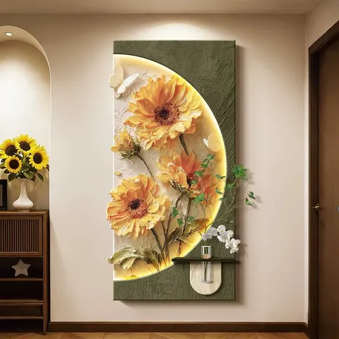 繁花 单幅 装饰画 现代简约 玄关背景墙挂画 LED带灯画