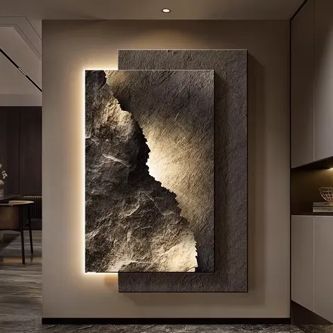 High-end Atmospheric Porch Wall Art Home Decor Painting Living Room Corridor Background Wall LED Glow Sandstone Mural