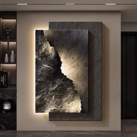 High-end Atmospheric Porch Wall Art Home Decor Painting Living Room Corridor Background Wall LED Glow Sandstone Mural