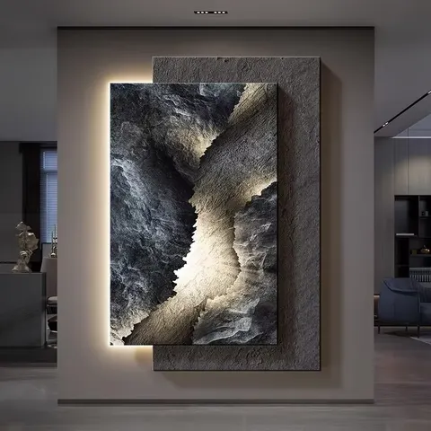 High-end Atmospheric Porch Wall Art Home Decor Painting Living Room Corridor Background Wall LED Glow Sandstone Mural