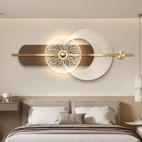 High-End, Classic, Light-Luxury Sandstone-Carved Geometric Abstract Print One-Piece Wall Sconce Artwork for Hotels and Homes