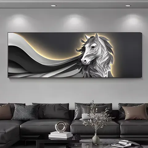 High-grade Atmosphere Living Room Wall Decor Paintings Ma to Success Office Sofa Background Wall Crystal Porcelain Painting