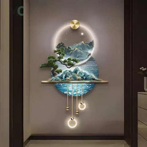 High Mountain Running Water and Rivers Porch Wall Decor Painting Landscape High-grade Three-dimensional LED Hanging Pictures