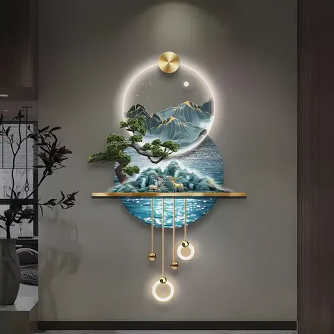 山水 单幅 装饰画 现代简约 玄关背景墙挂画 LED带灯画