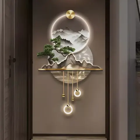 山水 单幅 装饰画 现代简约 玄关背景墙挂画 LED带灯画
