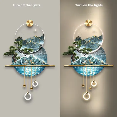山水 单幅 装饰画 现代简约 玄关背景墙挂画 LED带灯画