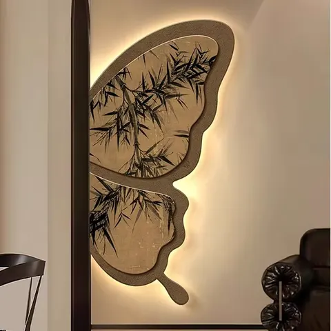 High Quality Decorative Paintings of Ancient Butterflies Wall Art LED Light Painting Crystal Porcelain Painting Home Decoration