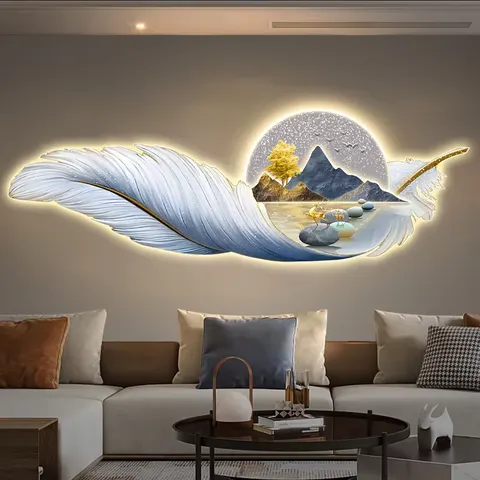 羽毛 单幅 装饰画 现代简约 酒店背景墙挂画 LED带灯画
