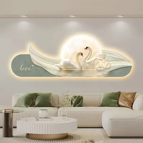 羽毛 单幅 装饰画 现代简约 酒店背景墙挂画 LED带灯画