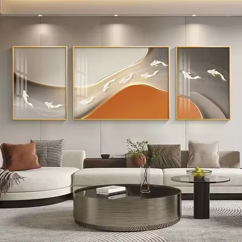 High Quality Wholesale Modern Simplicity Nine Fish Triptych Paintings and Wall Arts Painting and Wall Arts Home Decor Paintings