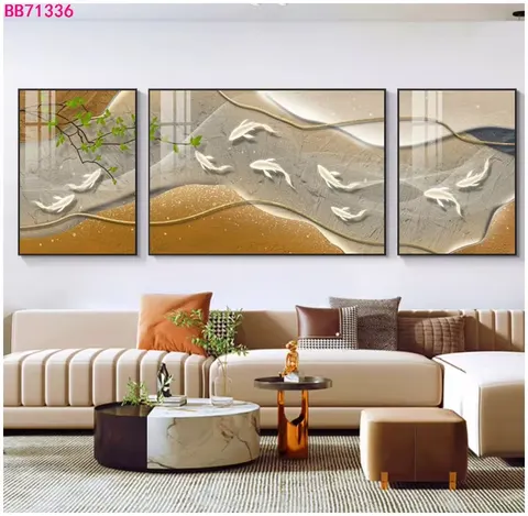 锦鲤 三联 装饰画 现代简约 客厅背景墙挂画