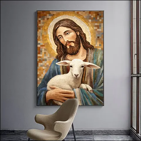 Home Decorative Wall Art LED Light Painting Ed Diamond Paintings Jesus Portrait Christianity Decor Painting  Modern Religion Art